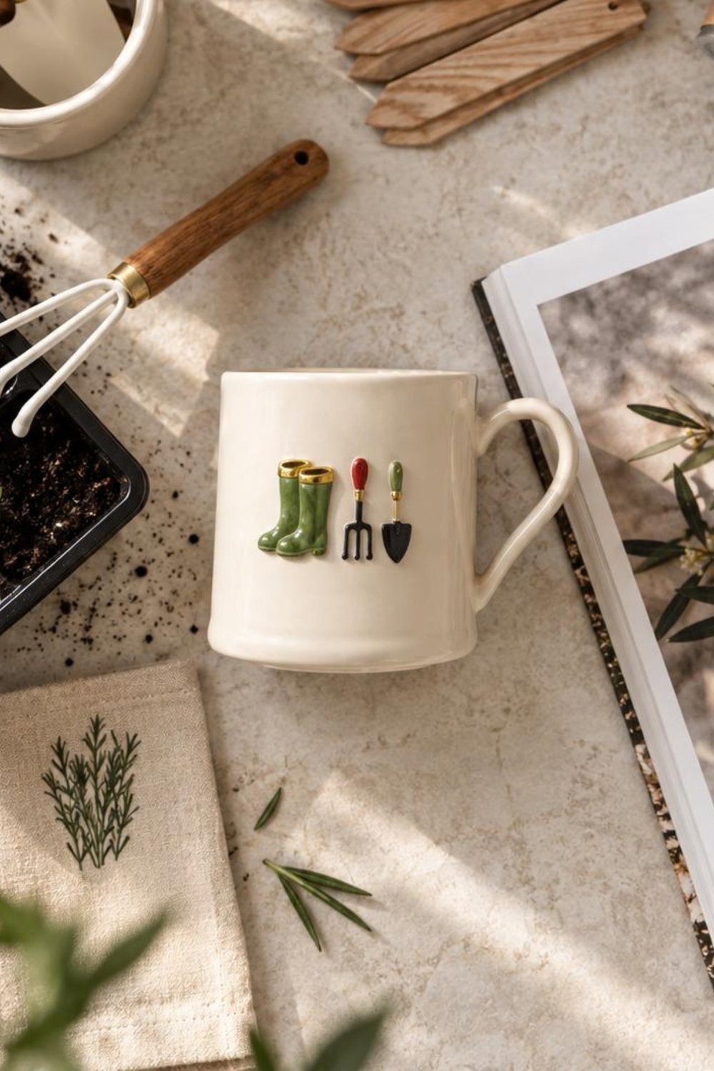 Herba Premium Bahçe Otu Desenli Kupa Bardak – Dekoratif Çay Kahve Kupası