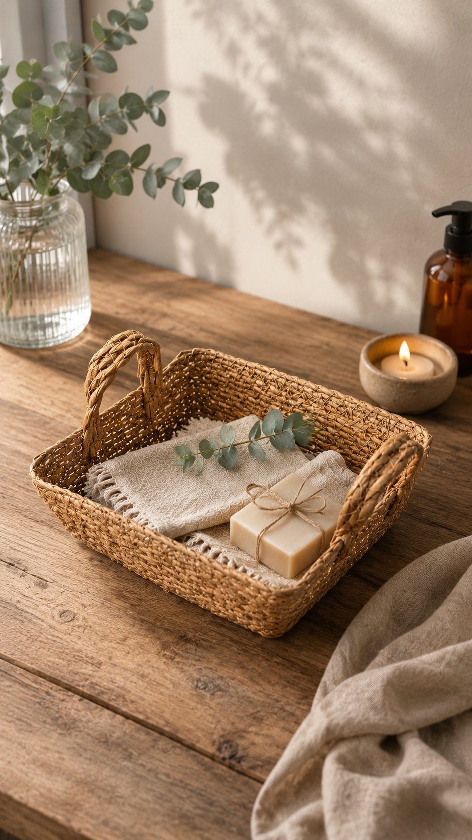 Natura Doğal Dikdörtgen Hasır Organizer Ekmek Sepeti (22x18x8 cm)
