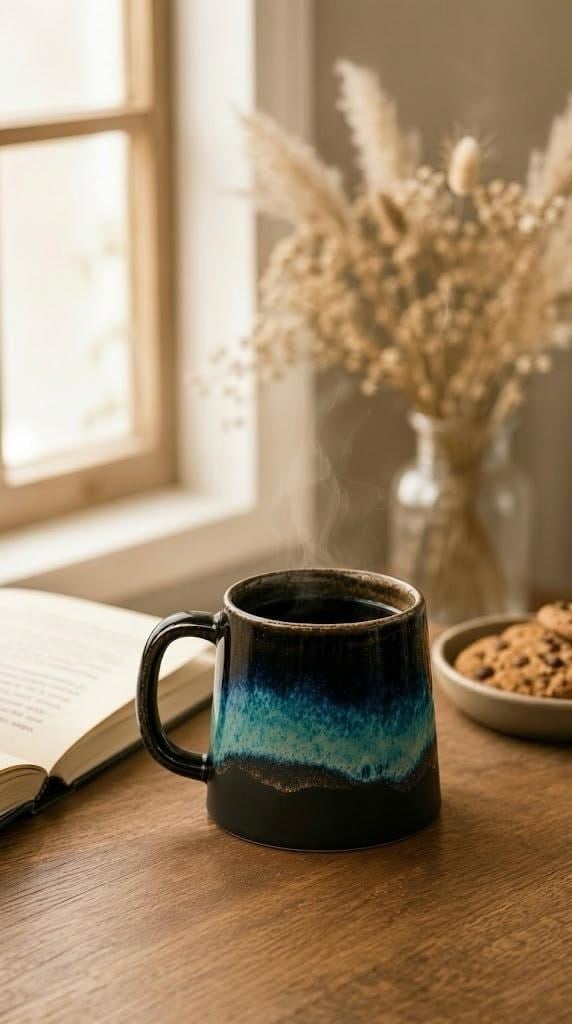 North El Yapımı Stoneware Premium - Mavi/Siyah Kahve & Çay Kupası