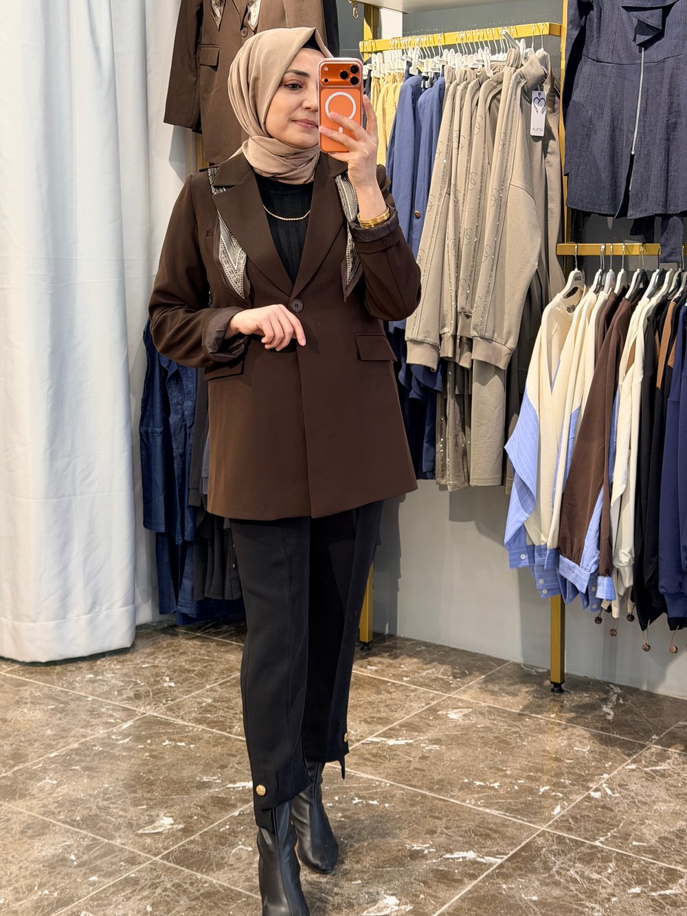 140253 Fularlı Ceket | Kahverengi