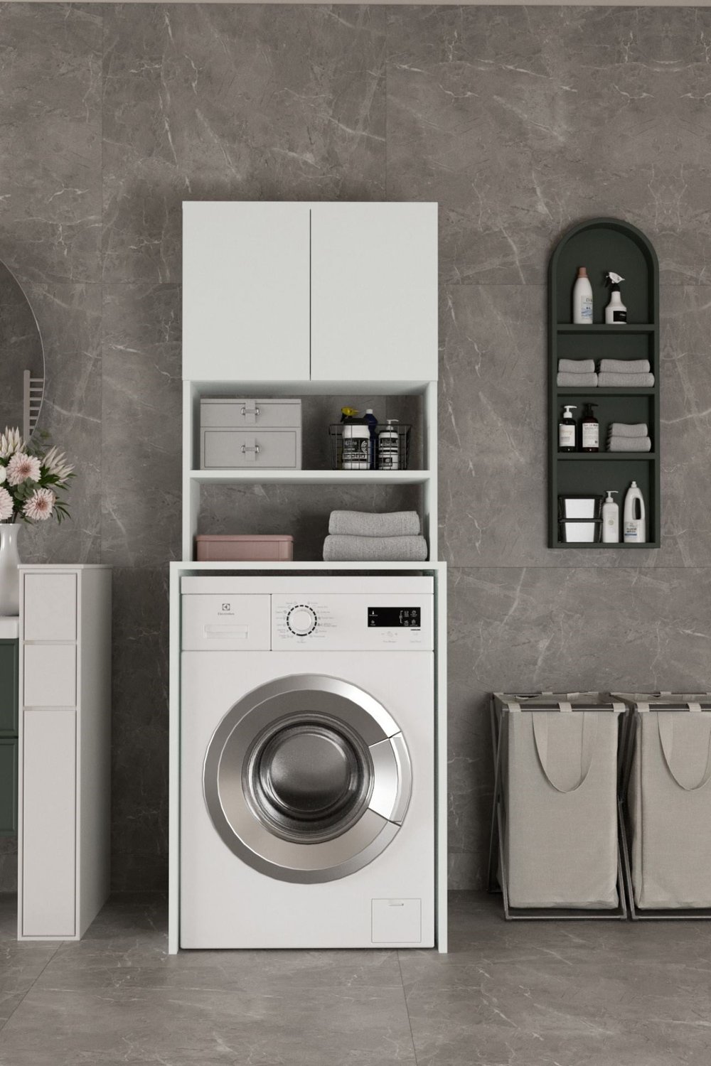 GaniHome Vera-2 Kapaklı Çamaşır Makinesi Dolabı Banyo Dolabı