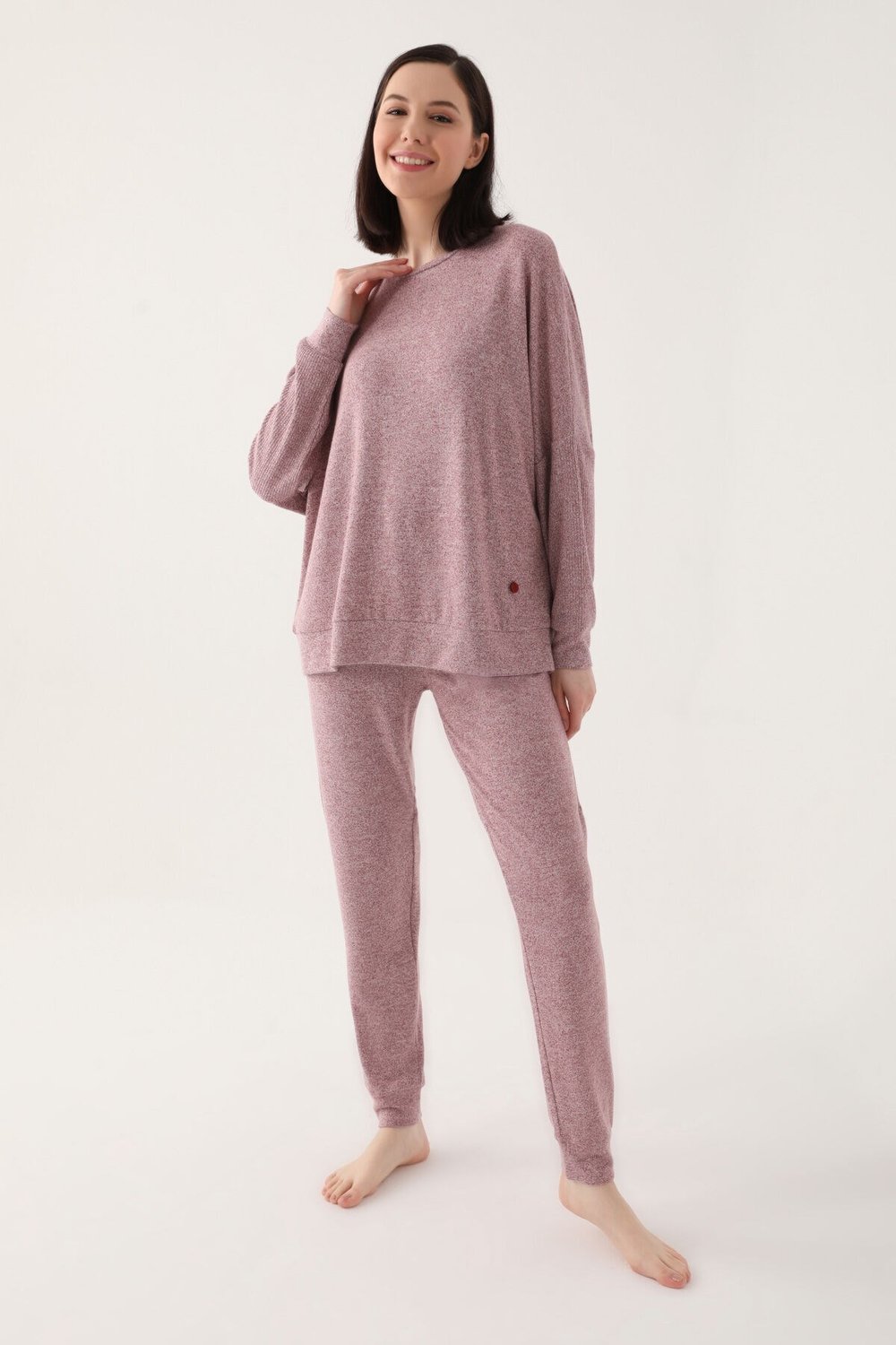 Bright Pinstripe Kahverengi Kadın Uzun Kol Pijama Takım