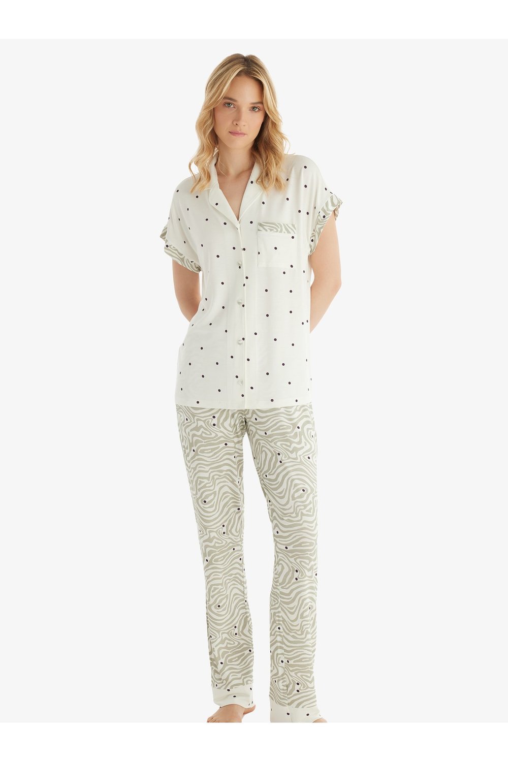 Kadın Pijama Takımı 51857 - Puantiye Baskılı