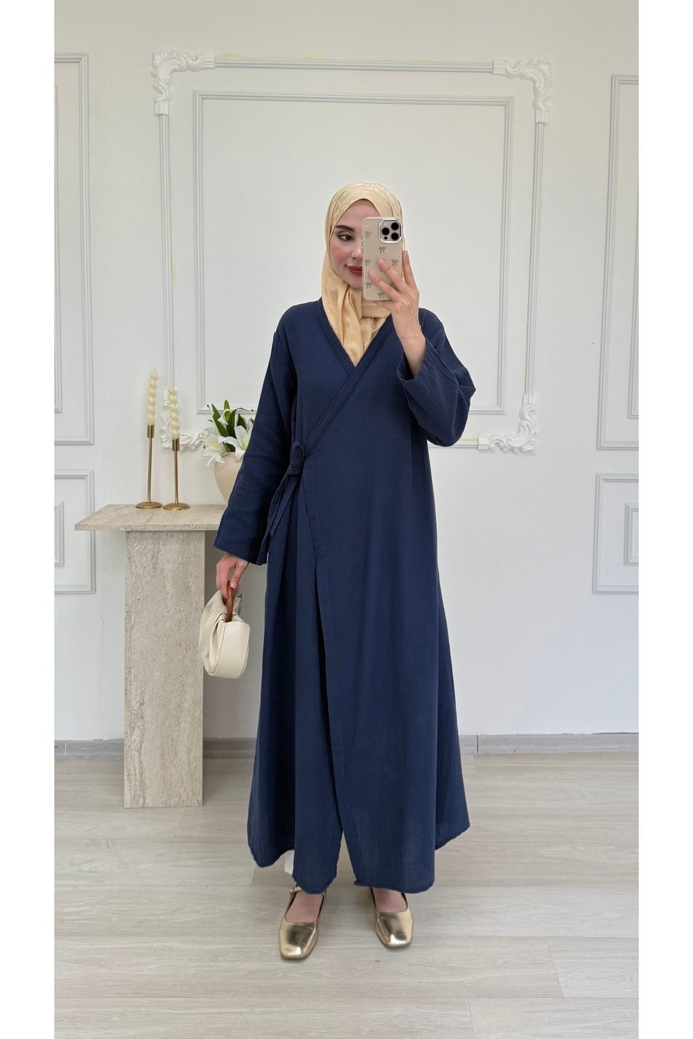 Kadın Muslin Kimono Uzun Pardesü