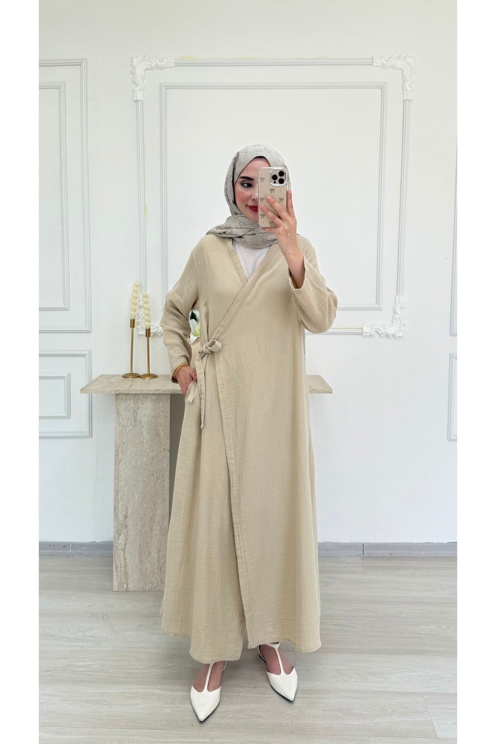 Kadın Muslin Kimono Uzun Pardesü