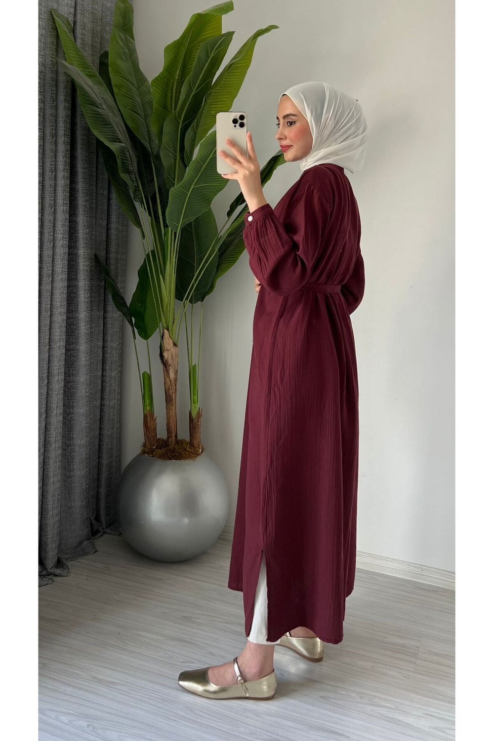 Kadın Uzun Yazlık Pamuk Muslin İnce Tunik Pardesü