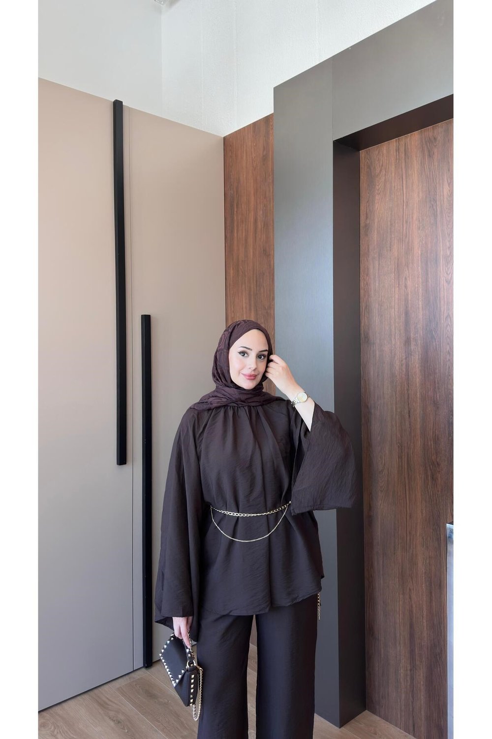 Kadın Yarasa Kol Kemerli Pantolon Oversize Takım
