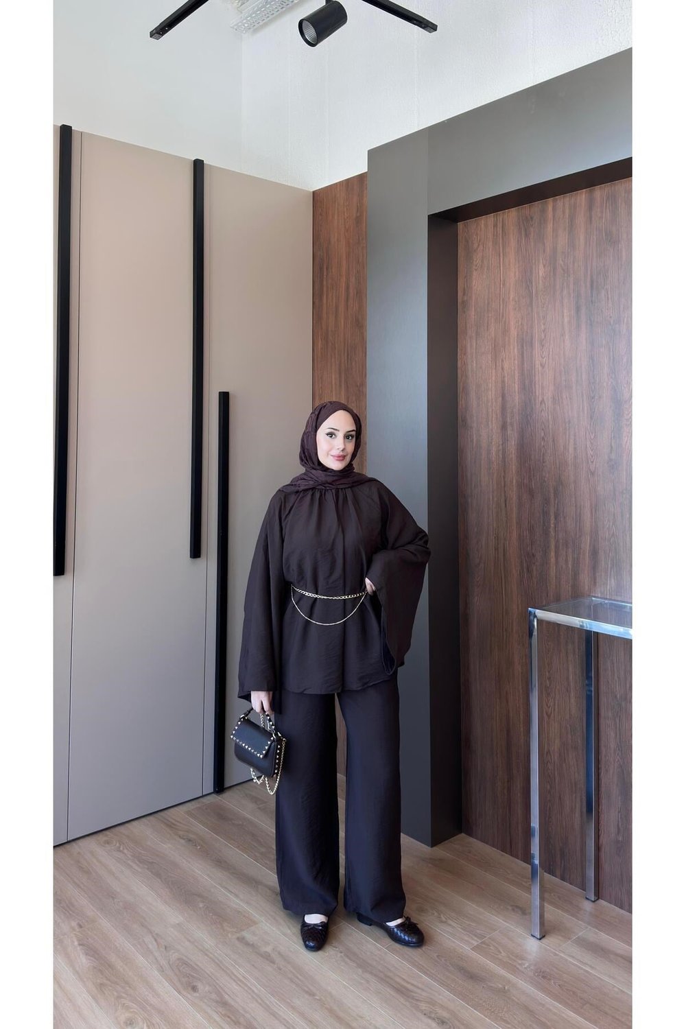 Kadın Yarasa Kol Kemerli Pantolon Oversize Takım