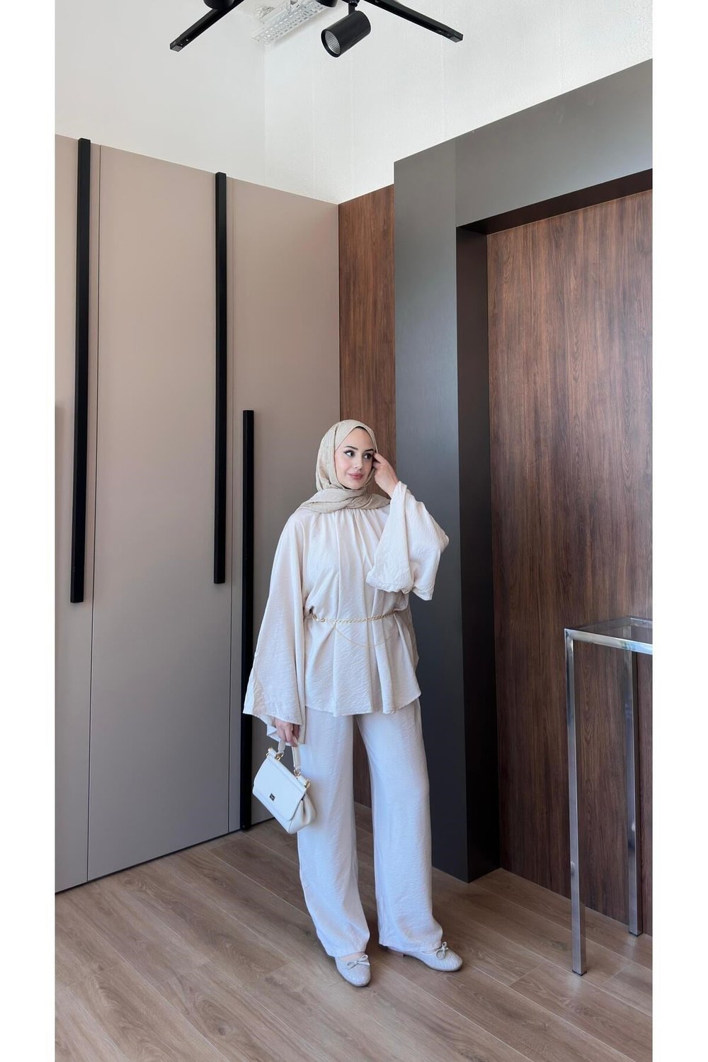 Kadın Yarasa Kol Kemerli Pantolon Oversize Takım