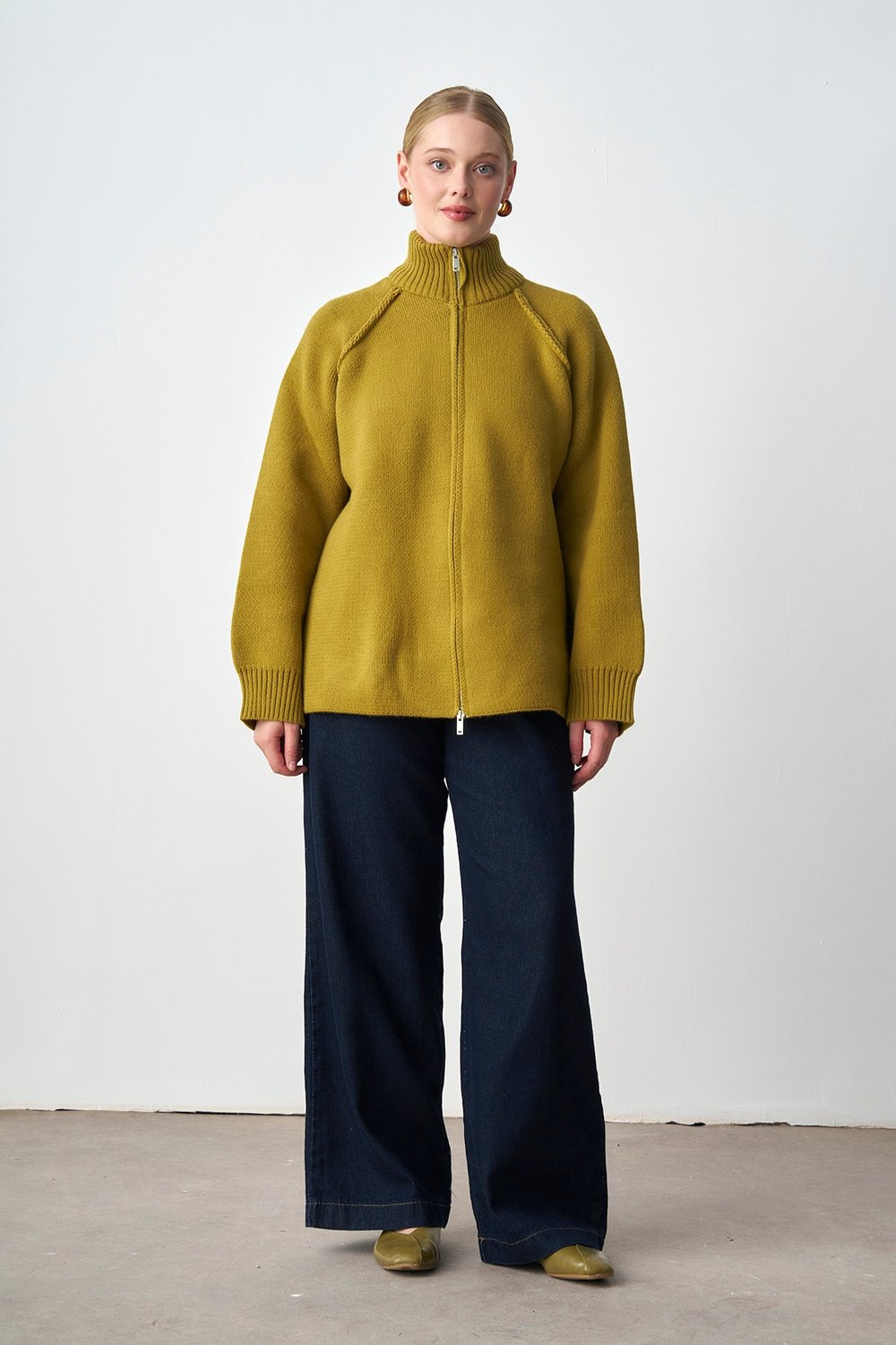 Molly Nelly Kadın Oversize Triko Çift Fermuarlı Hırka