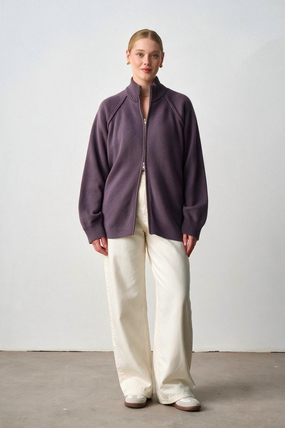 Molly Nelly Kadın Oversize Triko Çift Fermuarlı Hırka