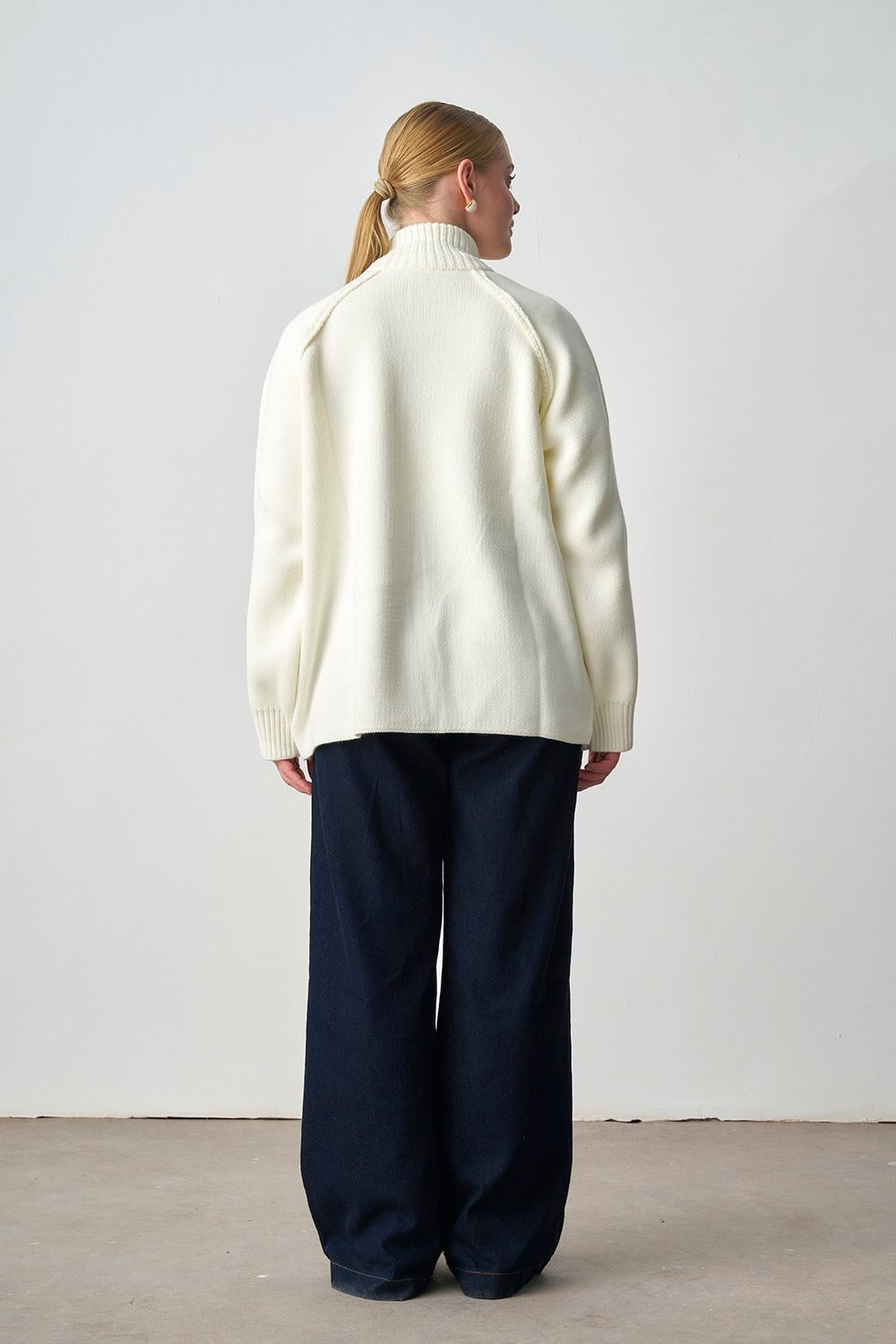 Molly Nelly Kadın Oversize Triko Çift Fermuarlı Hırka