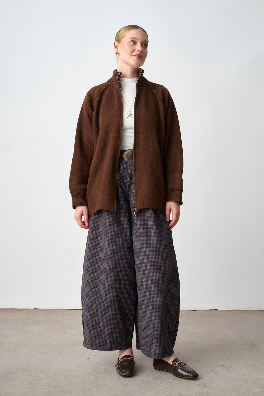 Molly Nelly Kadın Oversize Triko Çift Fermuarlı Hırka