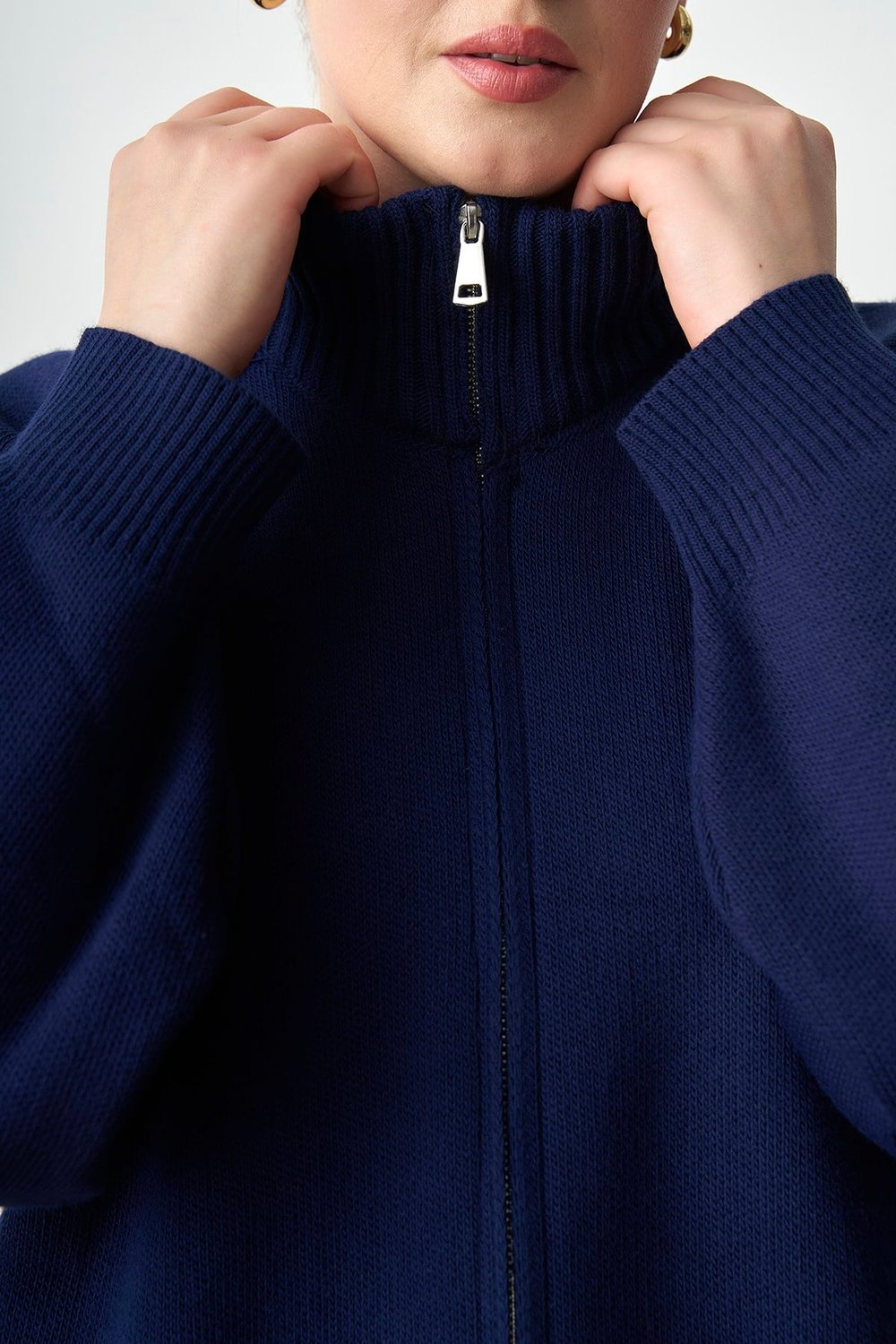 Molly Nelly Kadın Oversize Triko Çift Fermuarlı Hırka