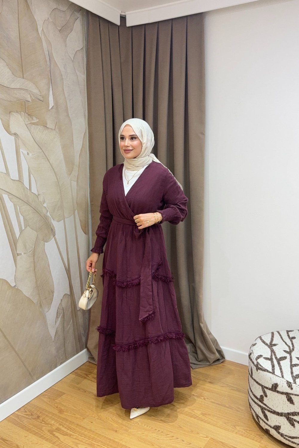 Molly Nelly Kadın Püsküllü Muslin Kuşaklı Elbise