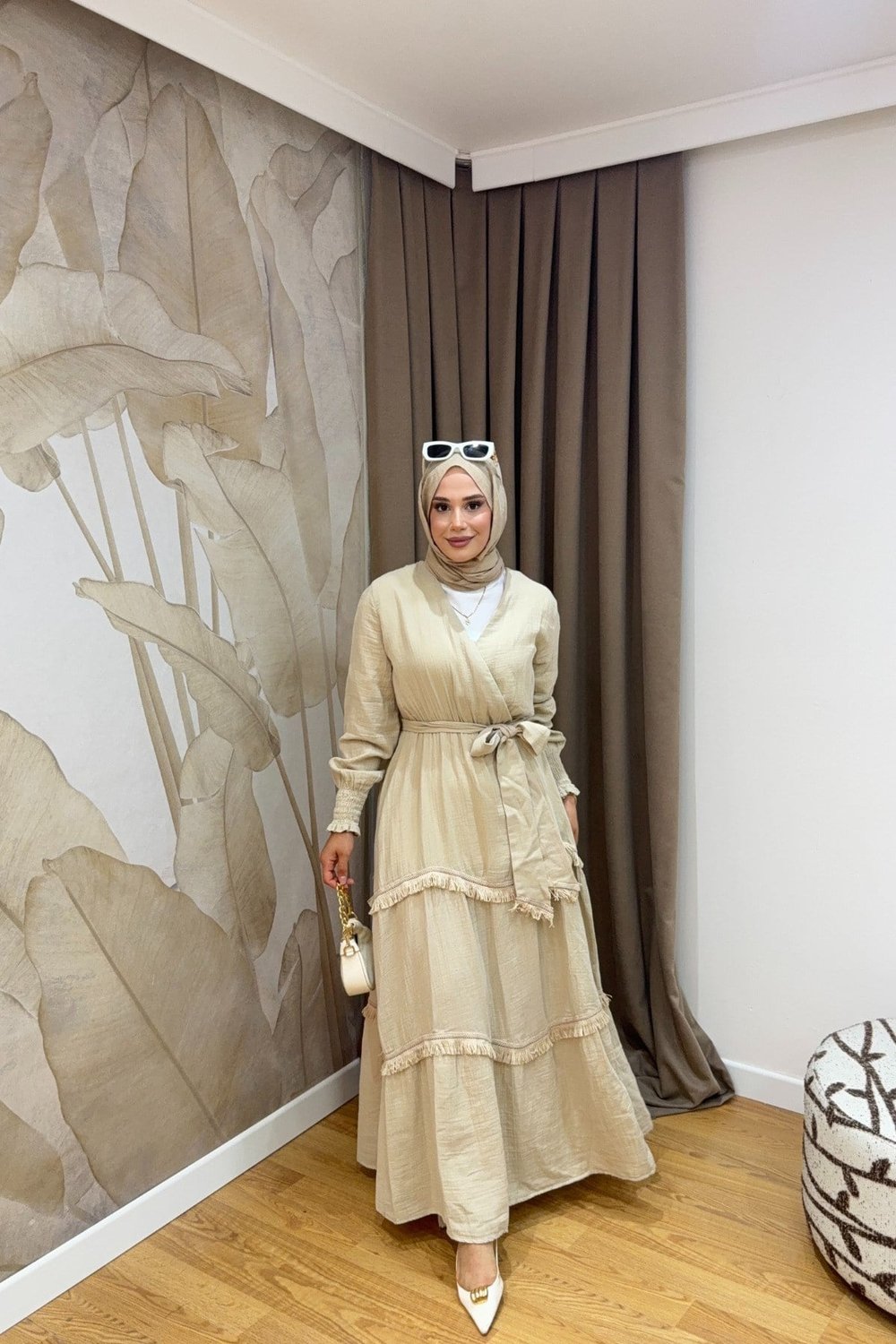 Molly Nelly Kadın Püsküllü Muslin Kuşaklı Elbise