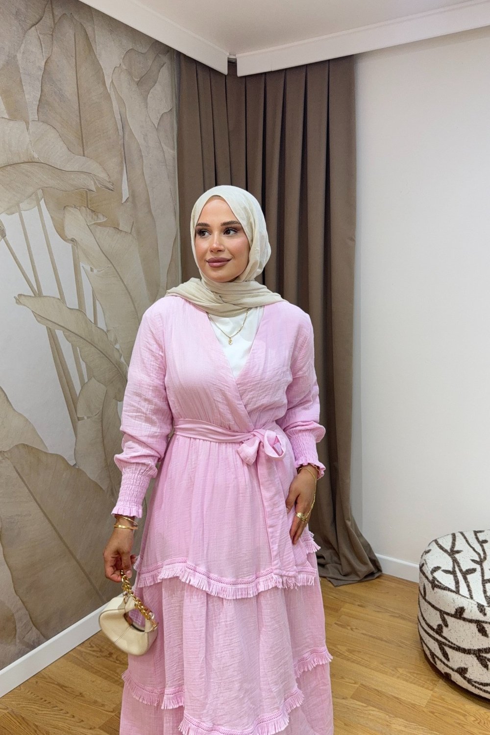 Molly Nelly Kadın Püsküllü Muslin Kuşaklı Elbise