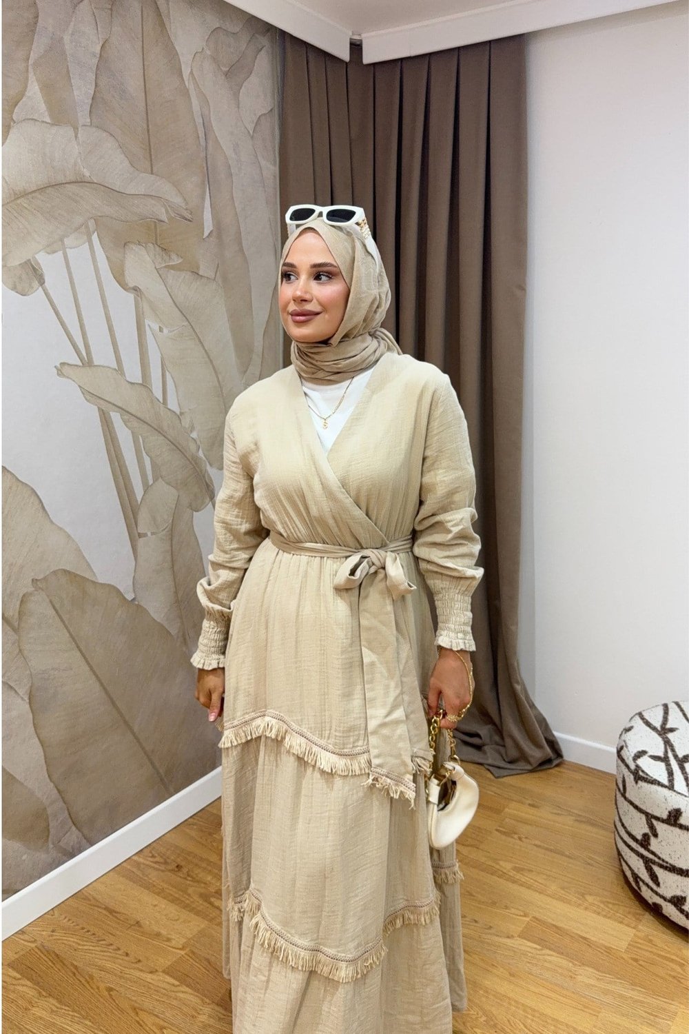 Molly Nelly Kadın Püsküllü Muslin Kuşaklı Elbise