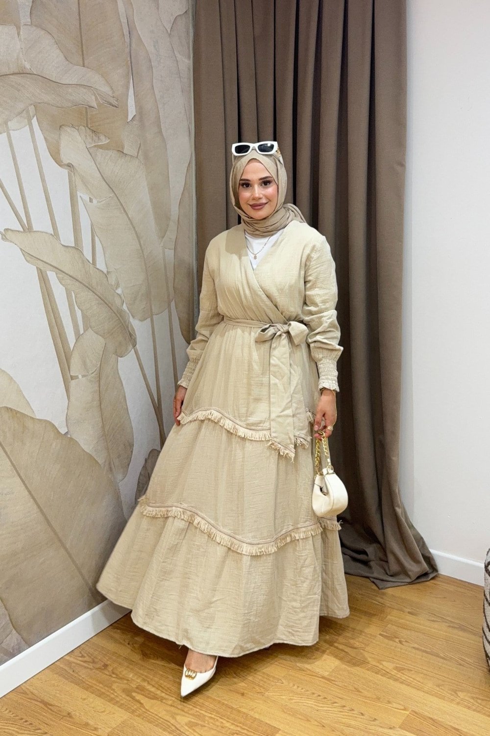 Molly Nelly Kadın Püsküllü Muslin Kuşaklı Elbise