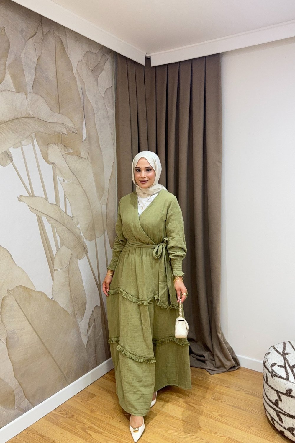 Molly Nelly Kadın Püsküllü Muslin Kuşaklı Elbise