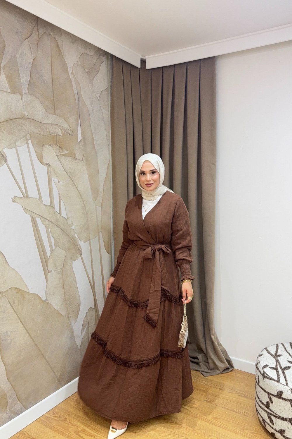 Molly Nelly Kadın Püsküllü Muslin Kuşaklı Elbise