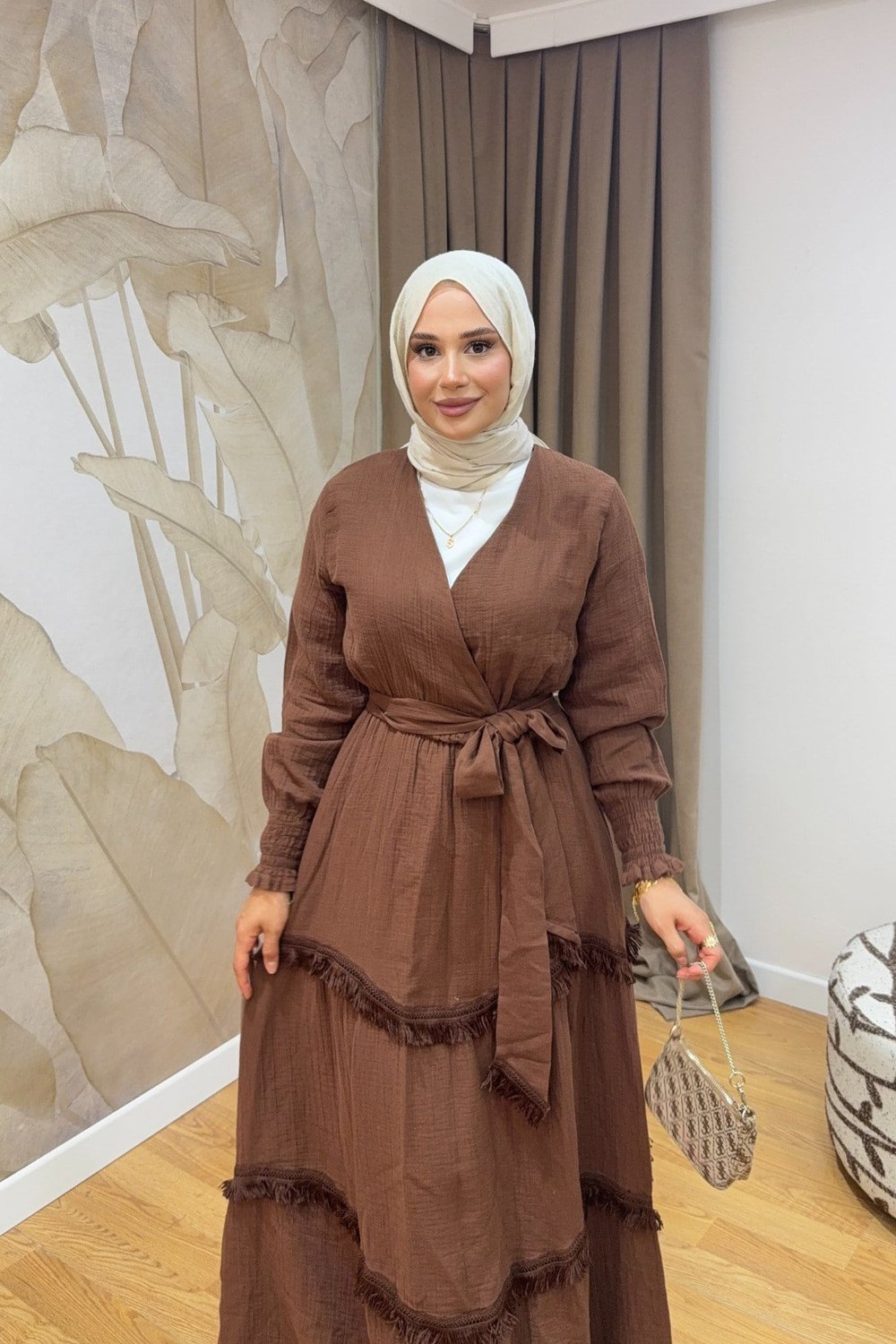 Molly Nelly Kadın Püsküllü Muslin Kuşaklı Elbise