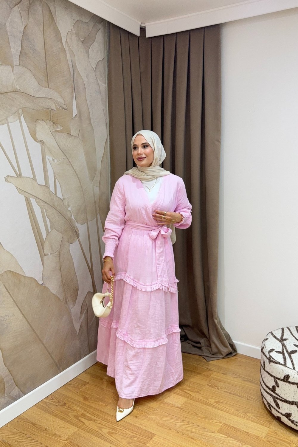 Molly Nelly Kadın Püsküllü Muslin Kuşaklı Elbise