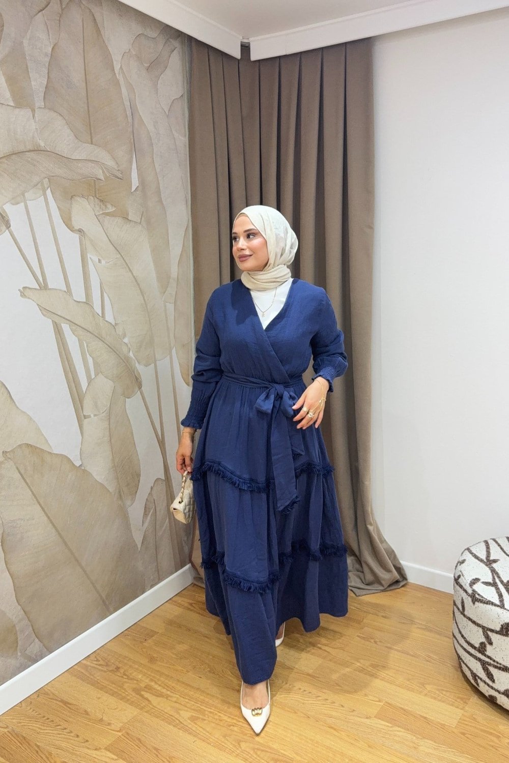 Molly Nelly Kadın Püsküllü Muslin Kuşaklı Elbise
