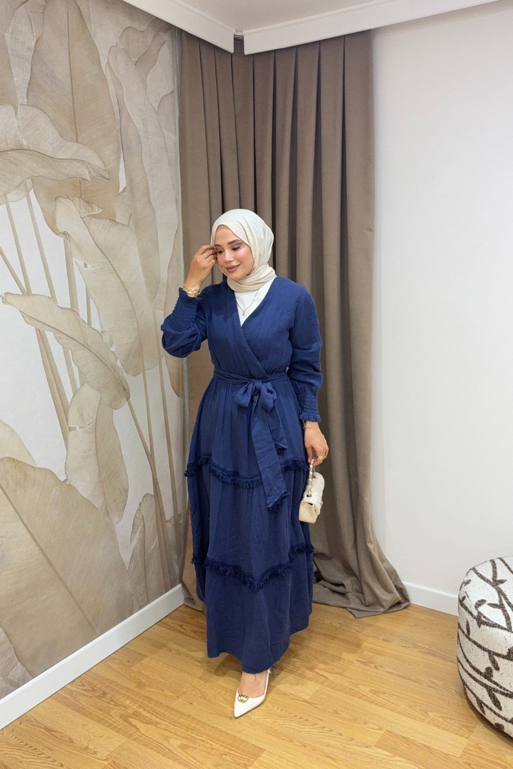 Molly Nelly Kadın Püsküllü Muslin Kuşaklı Elbise