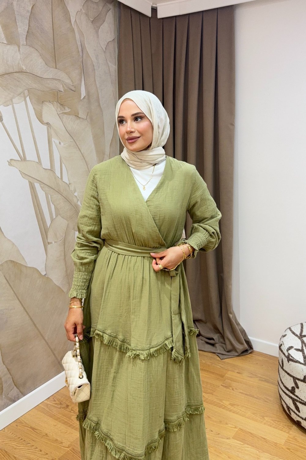 Molly Nelly Kadın Püsküllü Muslin Kuşaklı Elbise