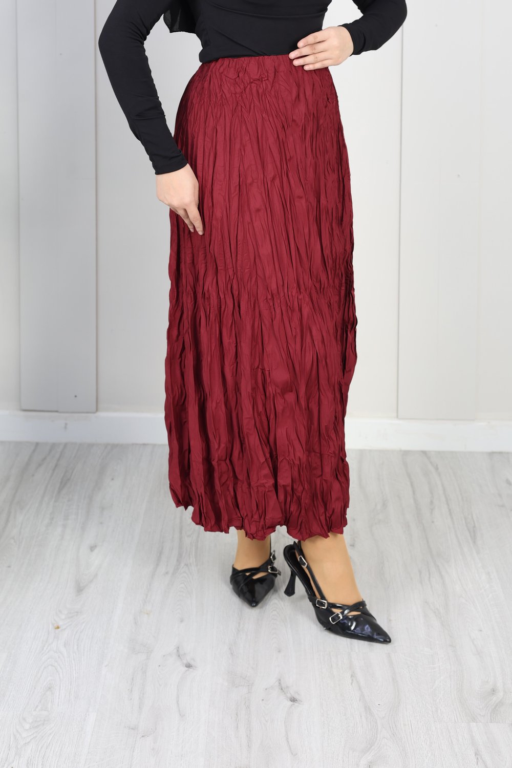 Beli Lastikli Kraş Etek | Bordo