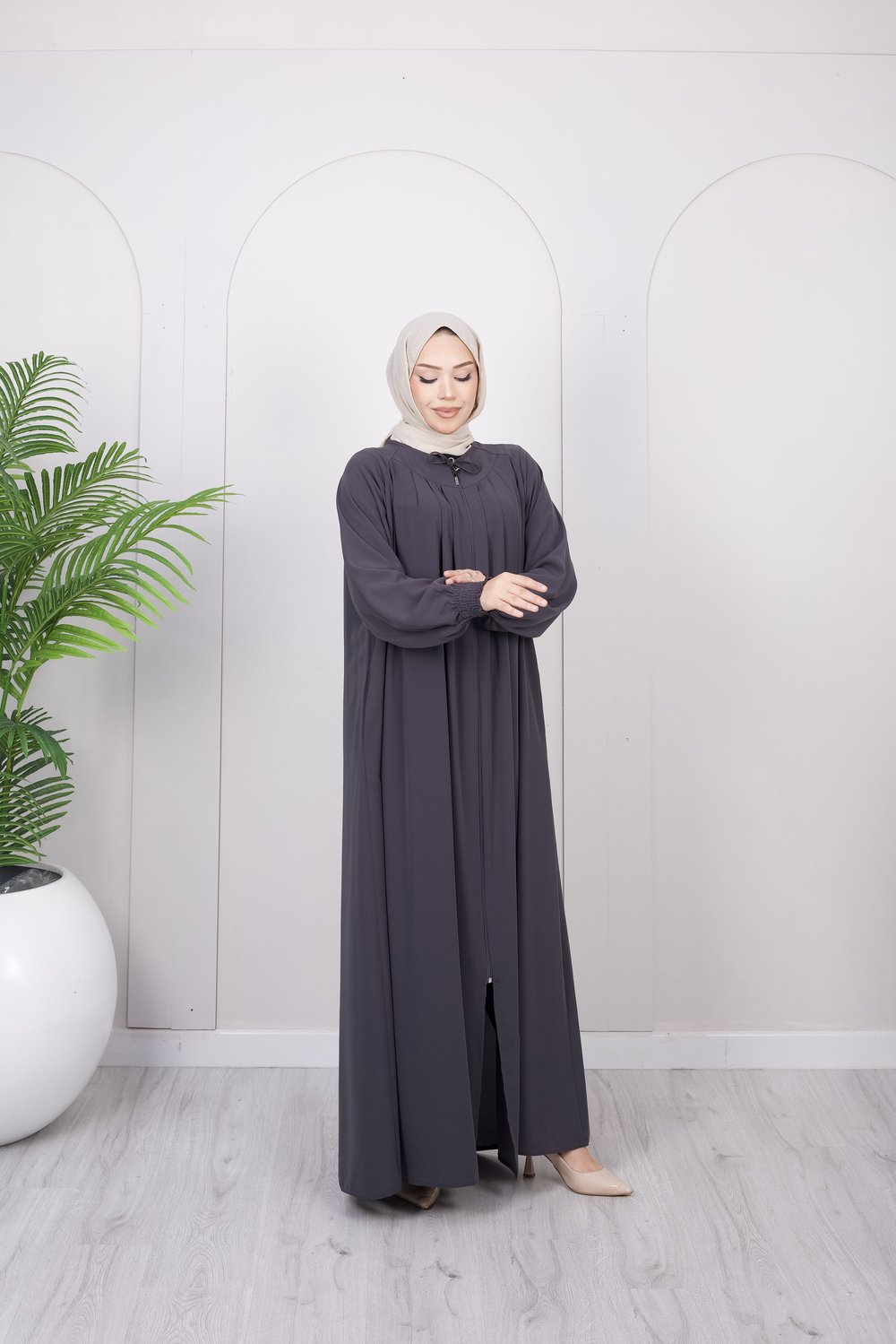 Dökümlü Basic Ferace | Füme