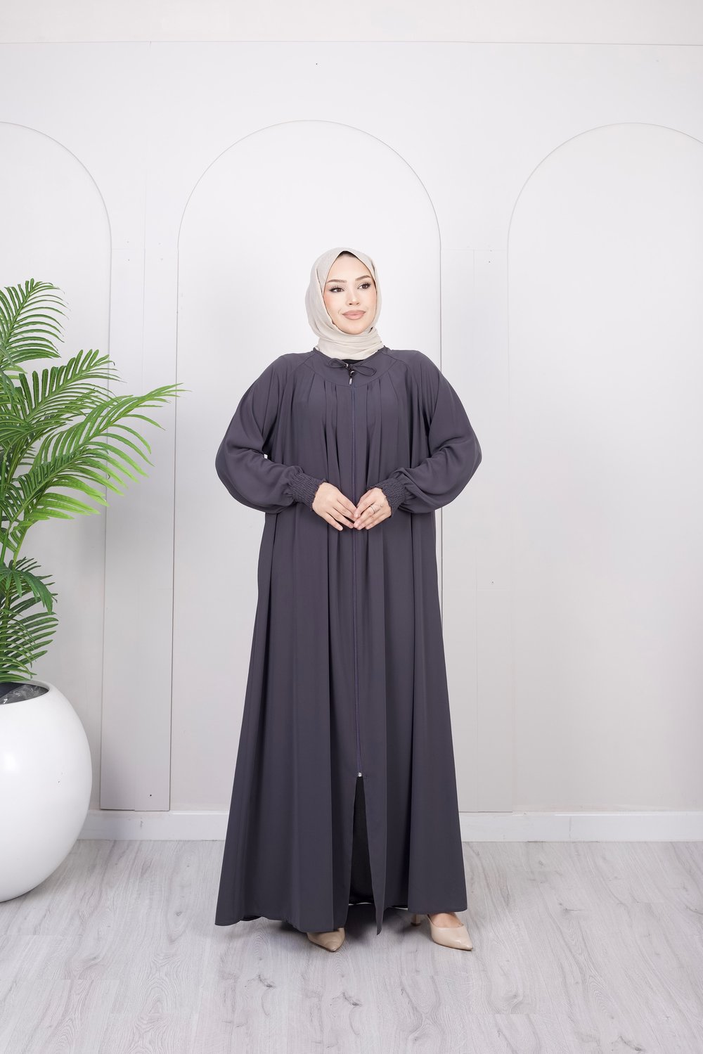 Dökümlü Basic Ferace | Füme