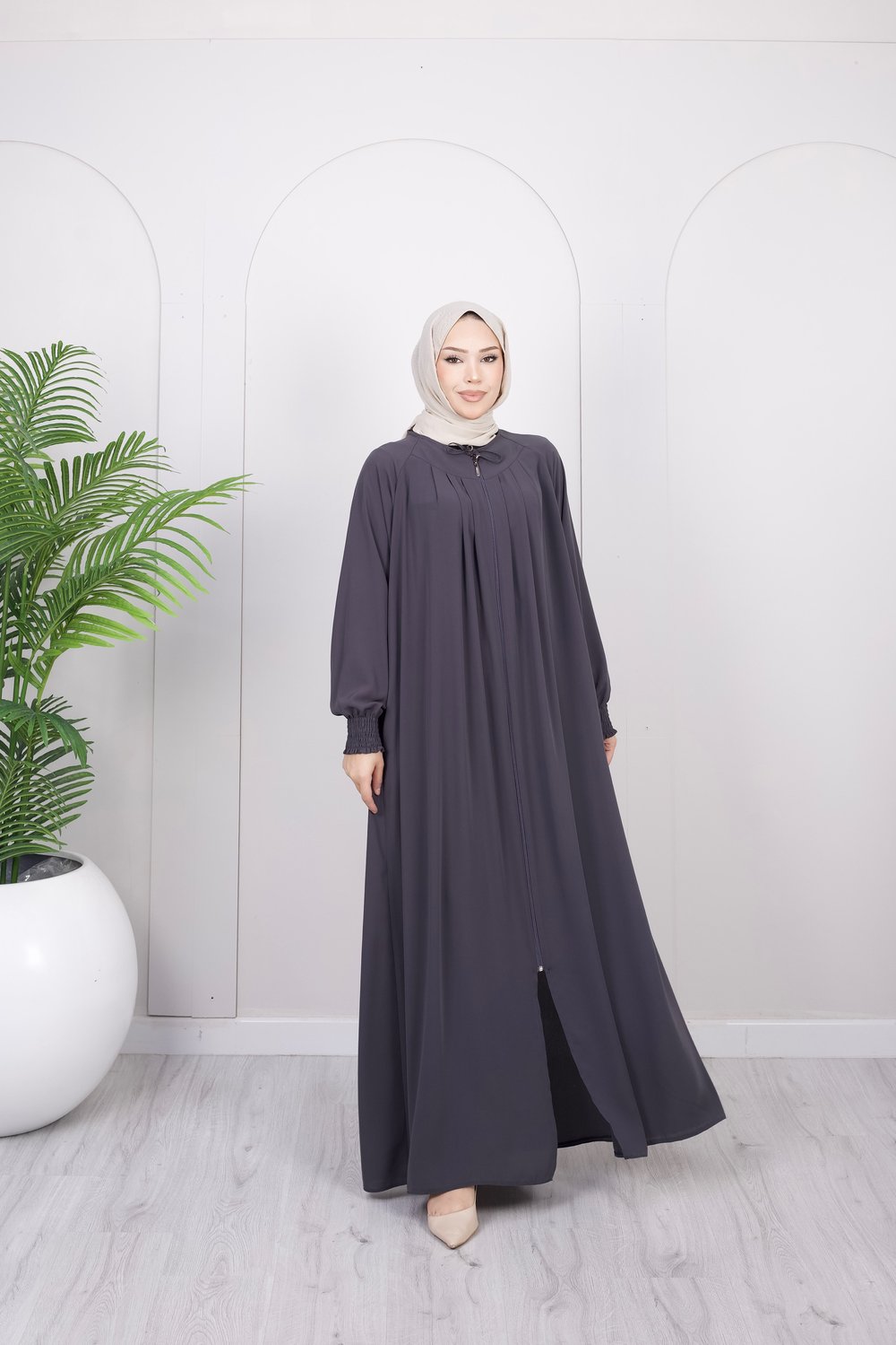 Dökümlü Basic Ferace | Füme