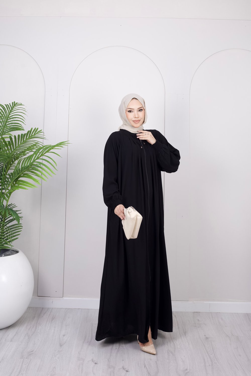 Dökümlü Basic Ferace | Siyah