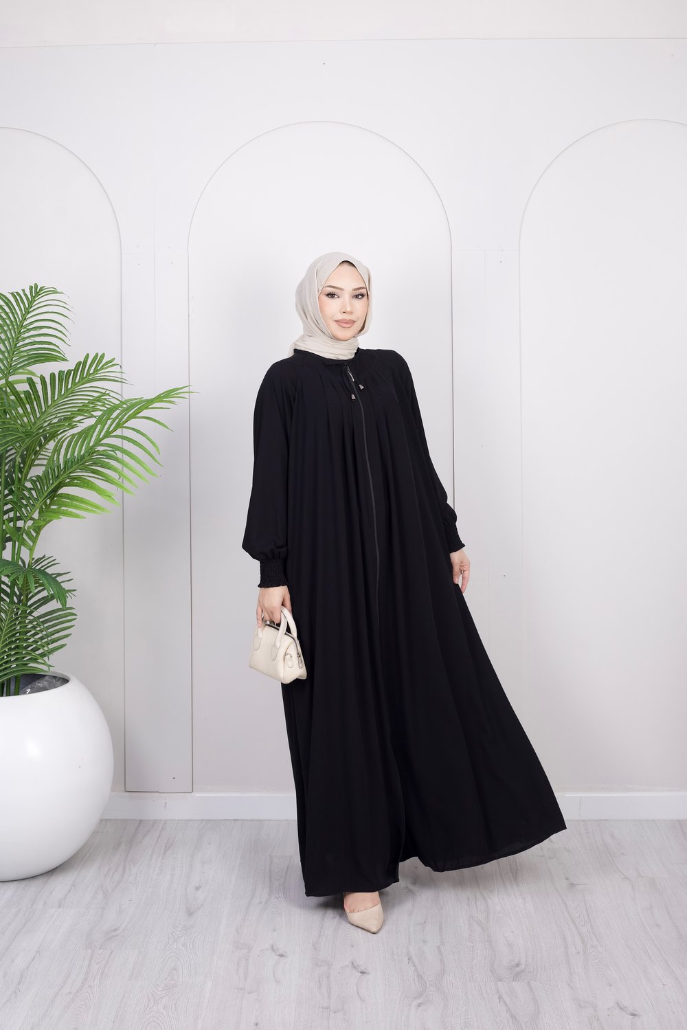 Dökümlü Basic Ferace | Siyah