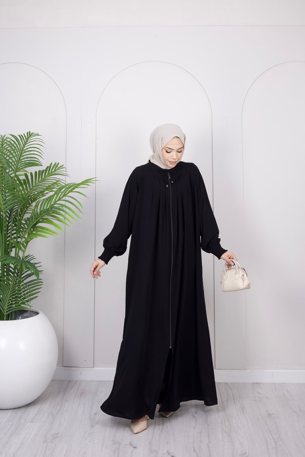 Dökümlü Basic Ferace | Siyah