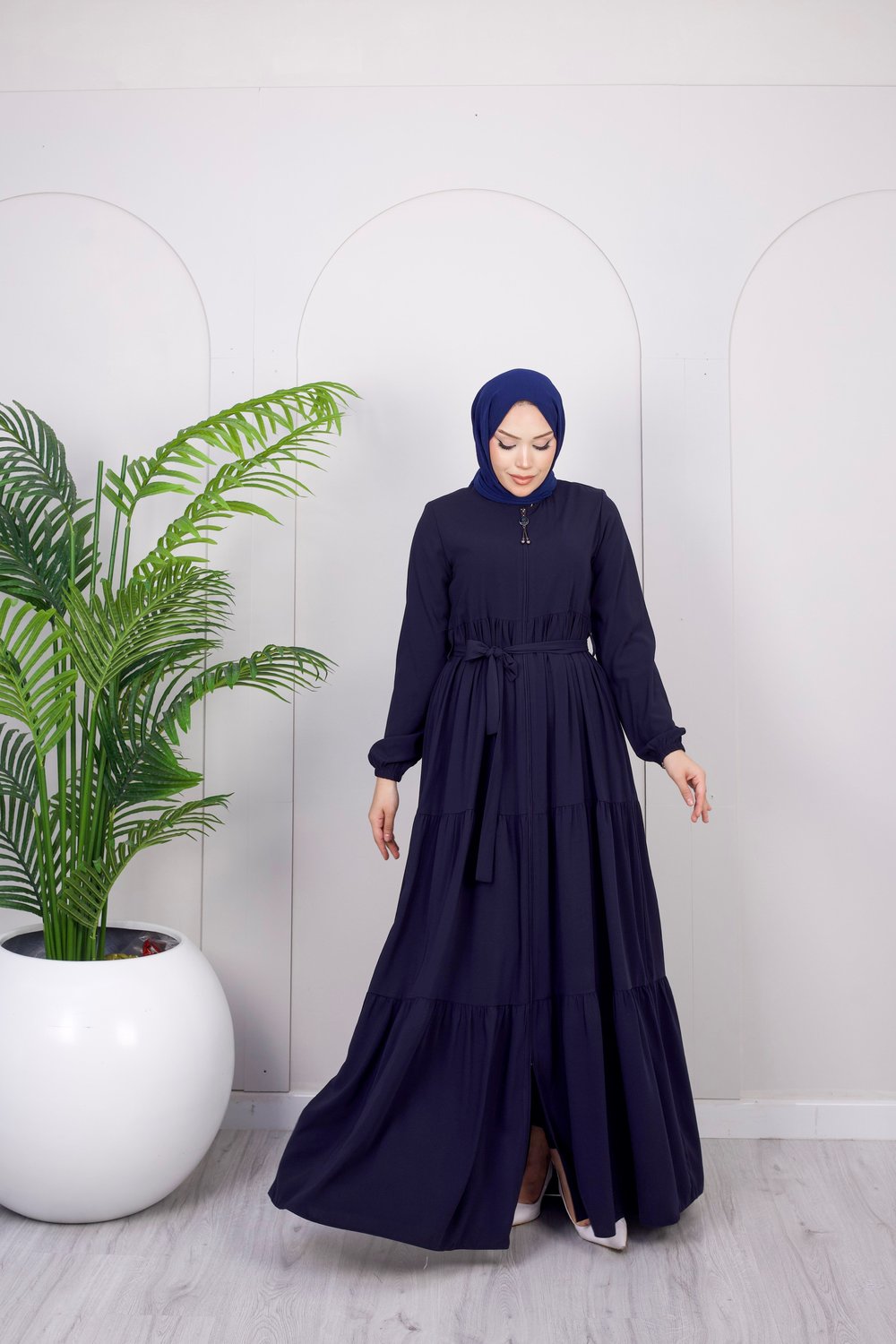 Kat Kat Kuşaklı Ferace | Lacivert
