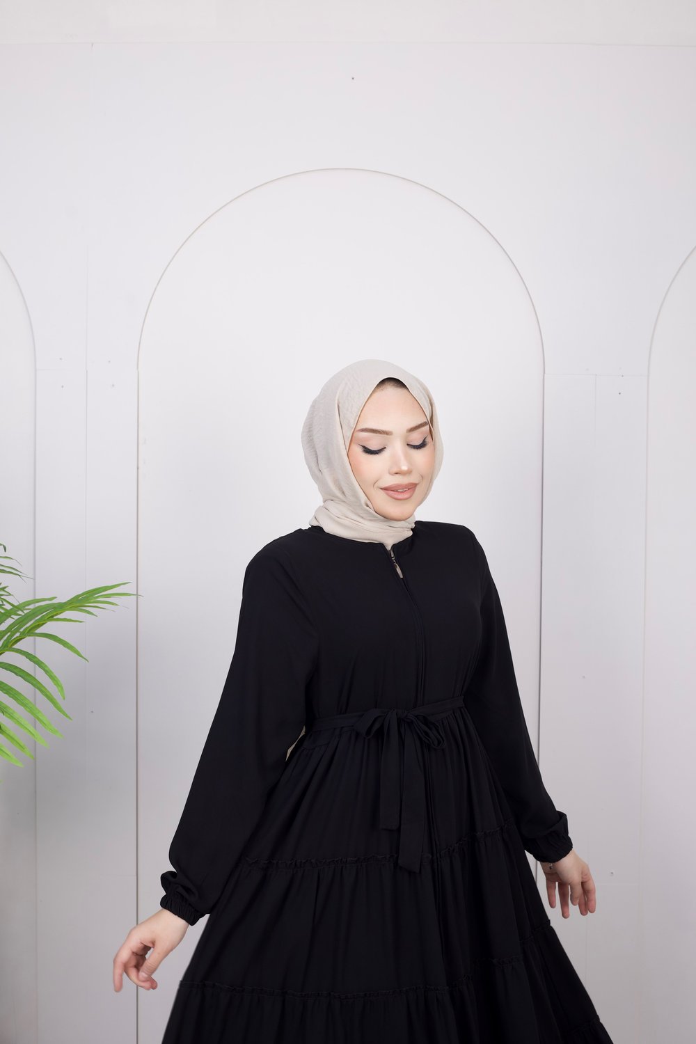 Katlı Kuşaklı Ferace | Siyah