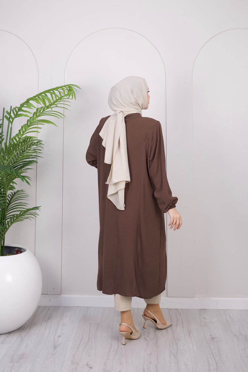 Kolları Düğme Detaylı Basic Kap | Kahve