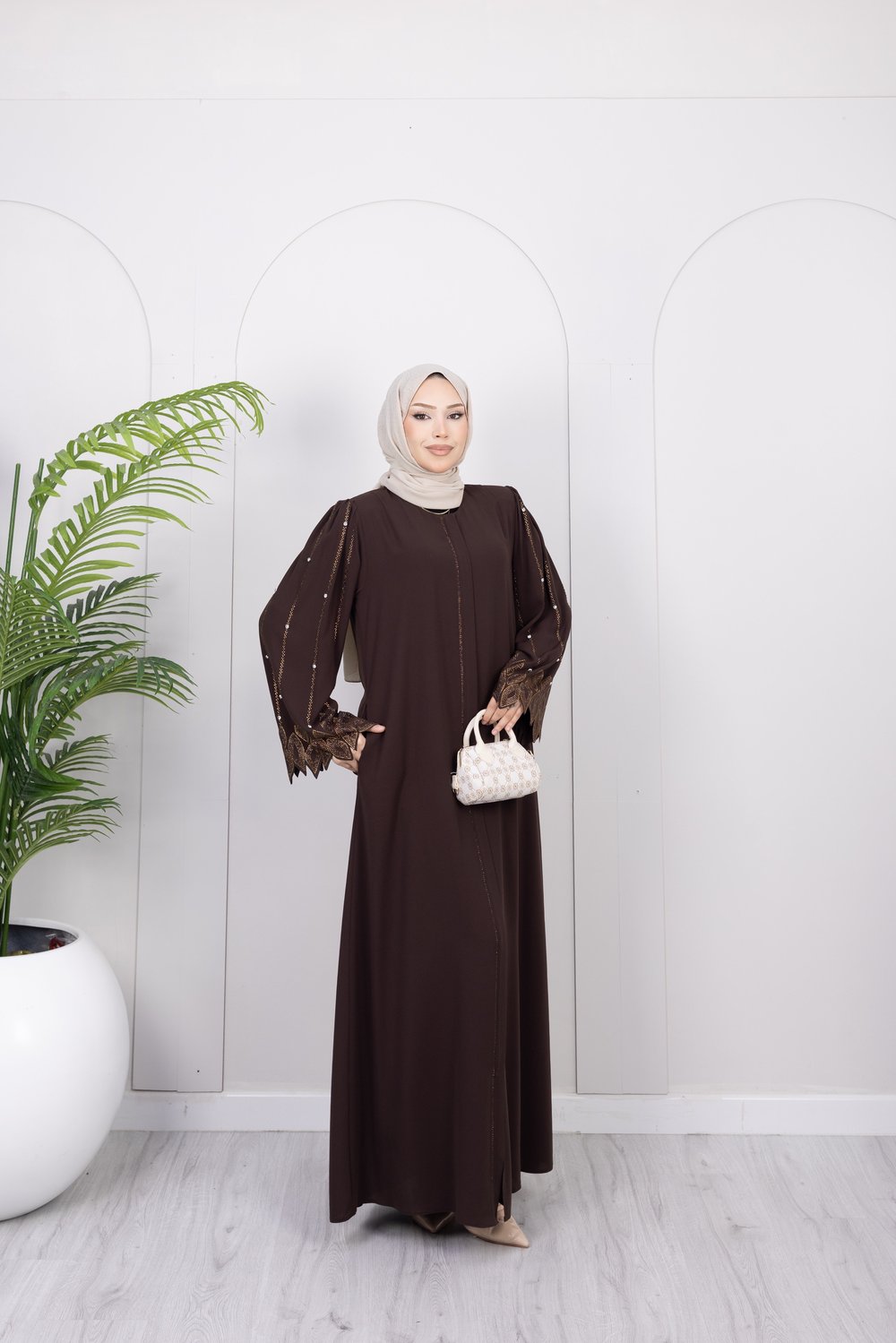 Taşlı Abaya | Kahve