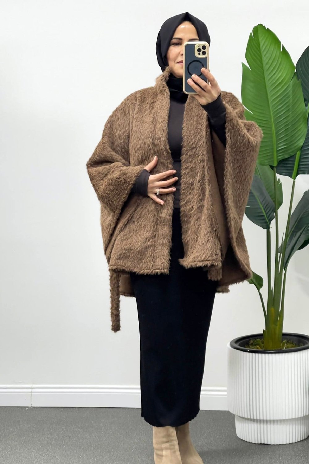 SHENAY Peluş Ceket - Kahve
