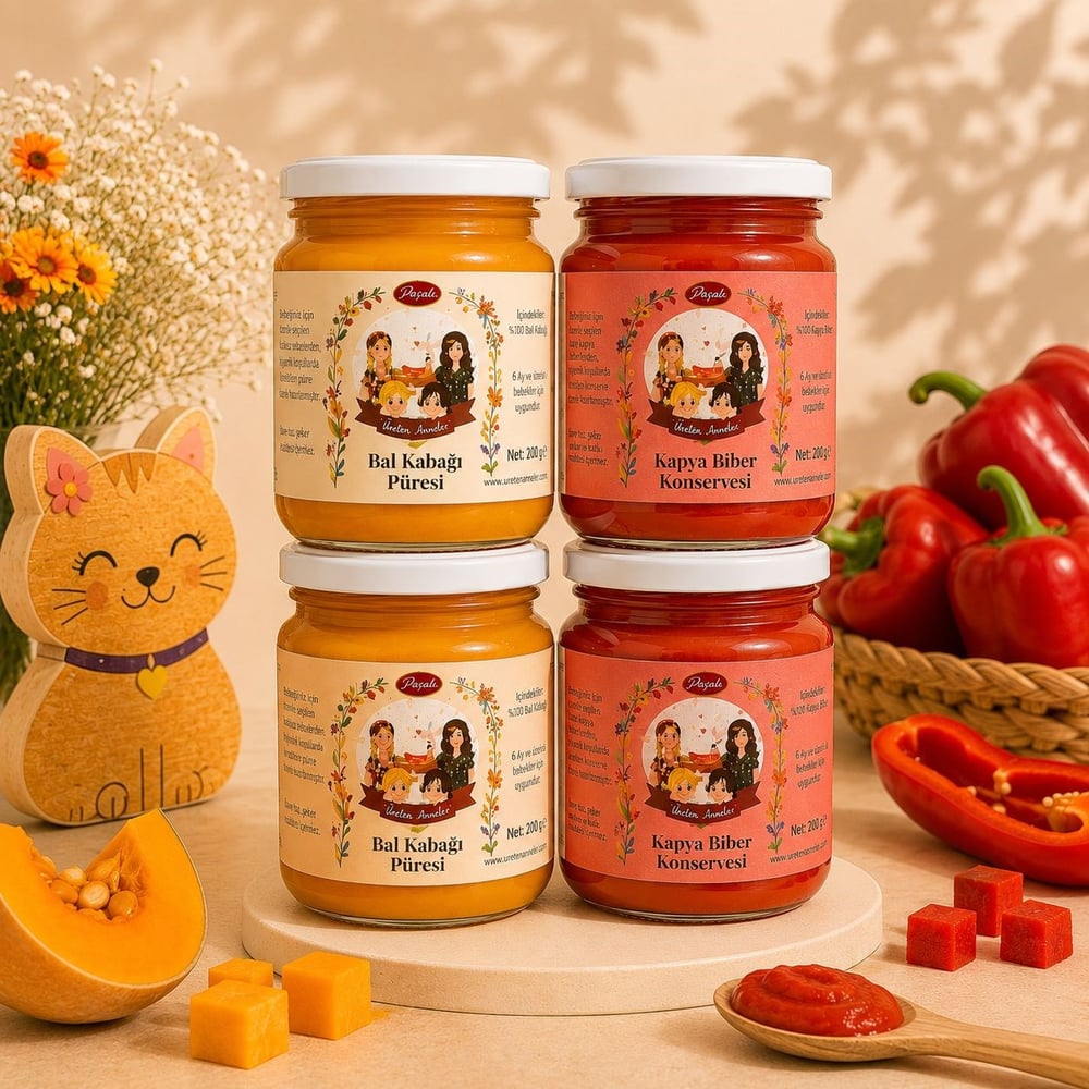 4'LÜ PAKET ( 2X200 GR BAL KABAĞI PÜRESİ-2X200 GR KAPYA BİBER PÜRESİ)