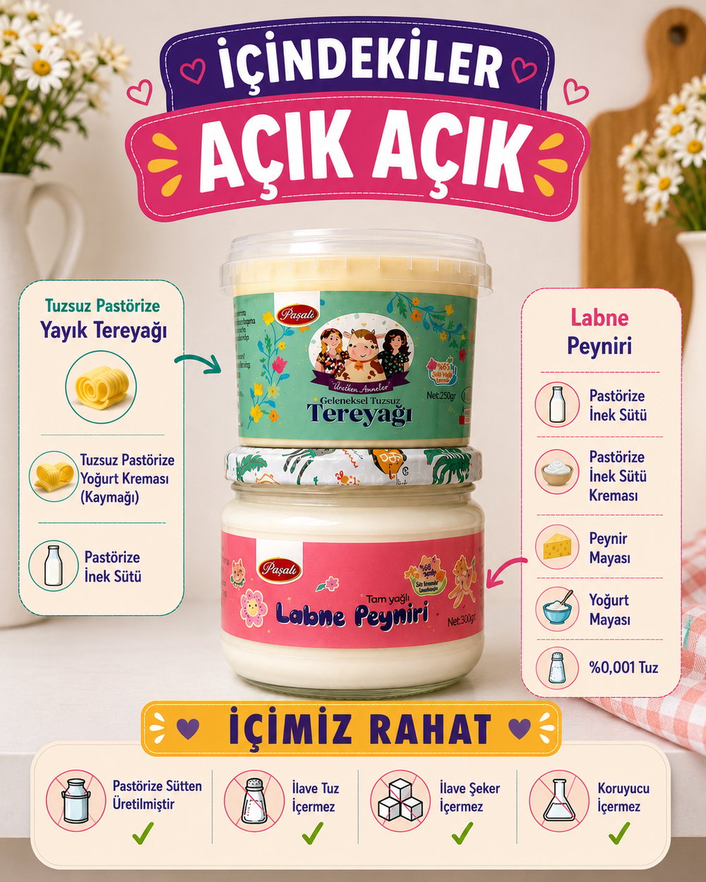 Tuzsuz Yayık Tereyağ  250 g, Labne Peyniri 300 g