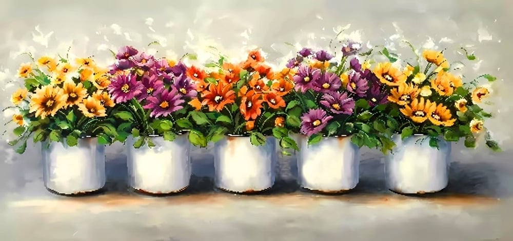 Kanvas Tablo 40X120 Saksı Çiçek