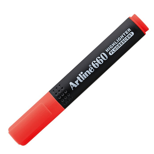 Artline 660 Fosforlu Kalem Kırmızı Kesik Uç 1.0-4.0 Metin Vurgulama