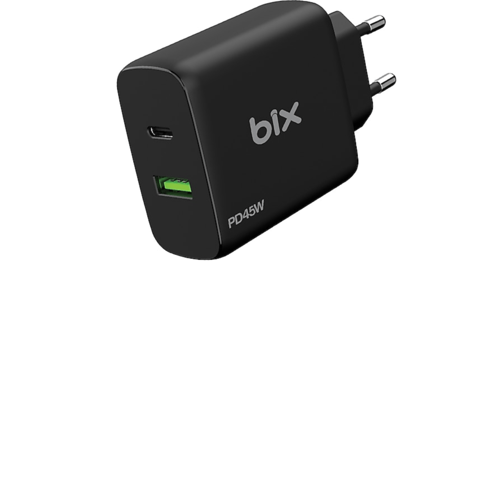 BİX BX2P45G 45W ÇİFT PORTLU PPS ÖZELLİKLİ GAN GÜÇ ADAPTÖRÜ SİYAH