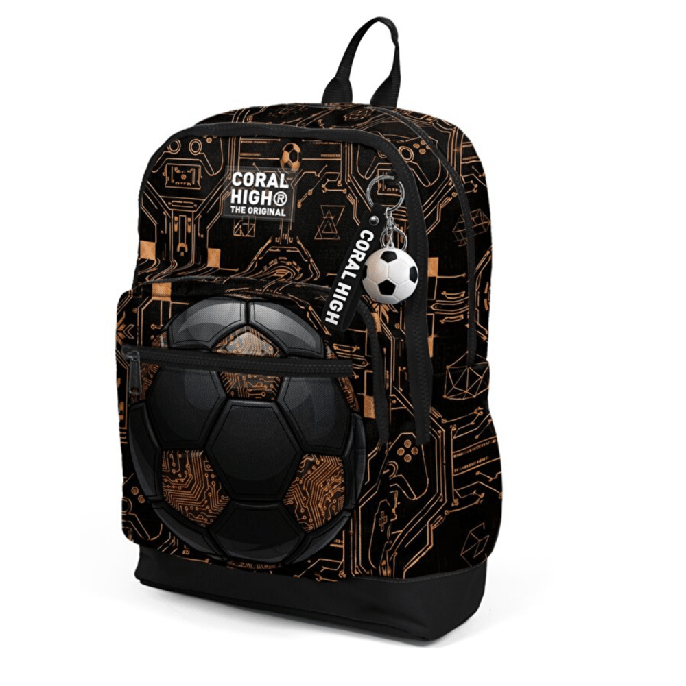 Coral High 33217 Futbol Desenli Siyah Sırt Çantası 