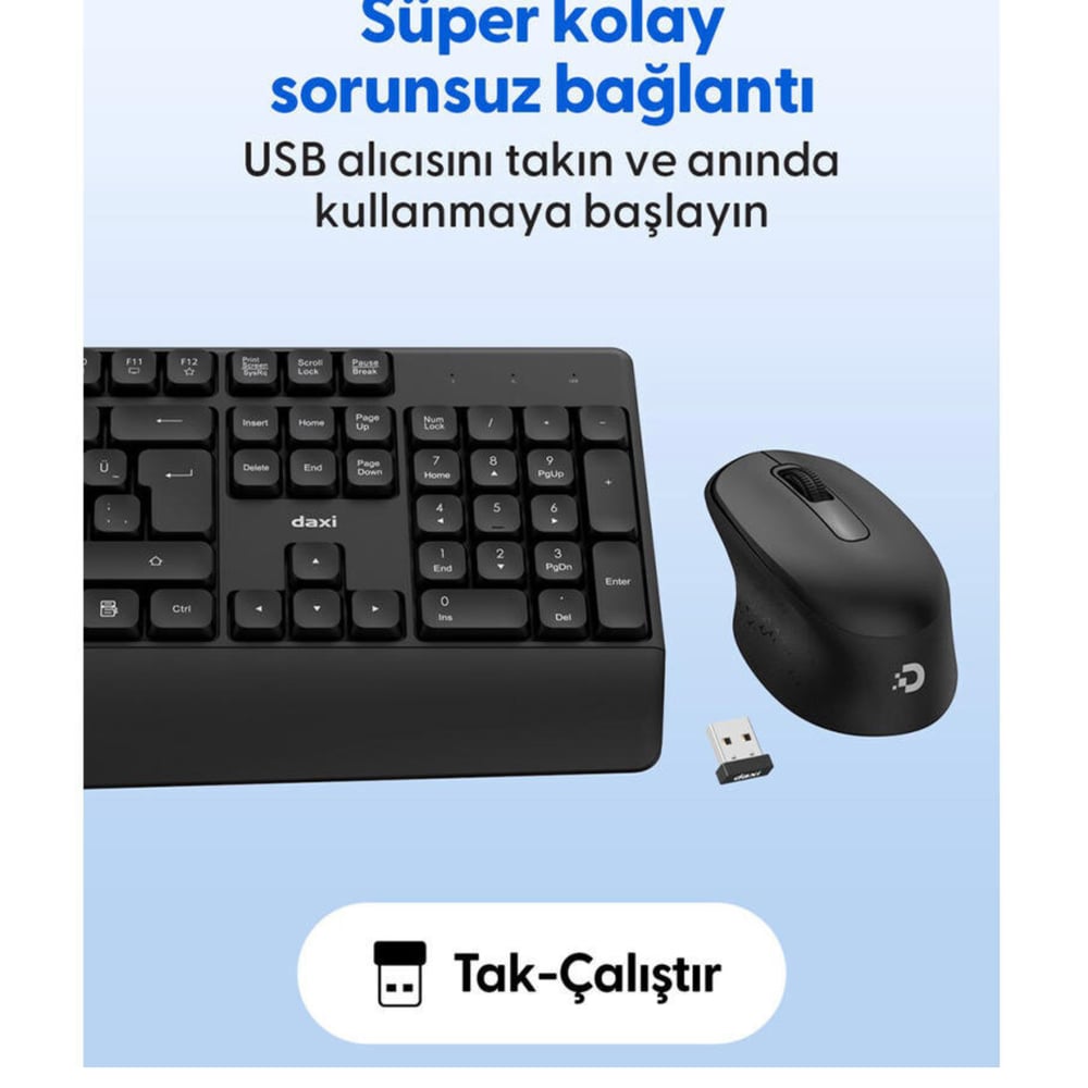 Daxi MK-260 Kablosuz Klavye Mouse Set 2.4 GHz Siyah Q TR