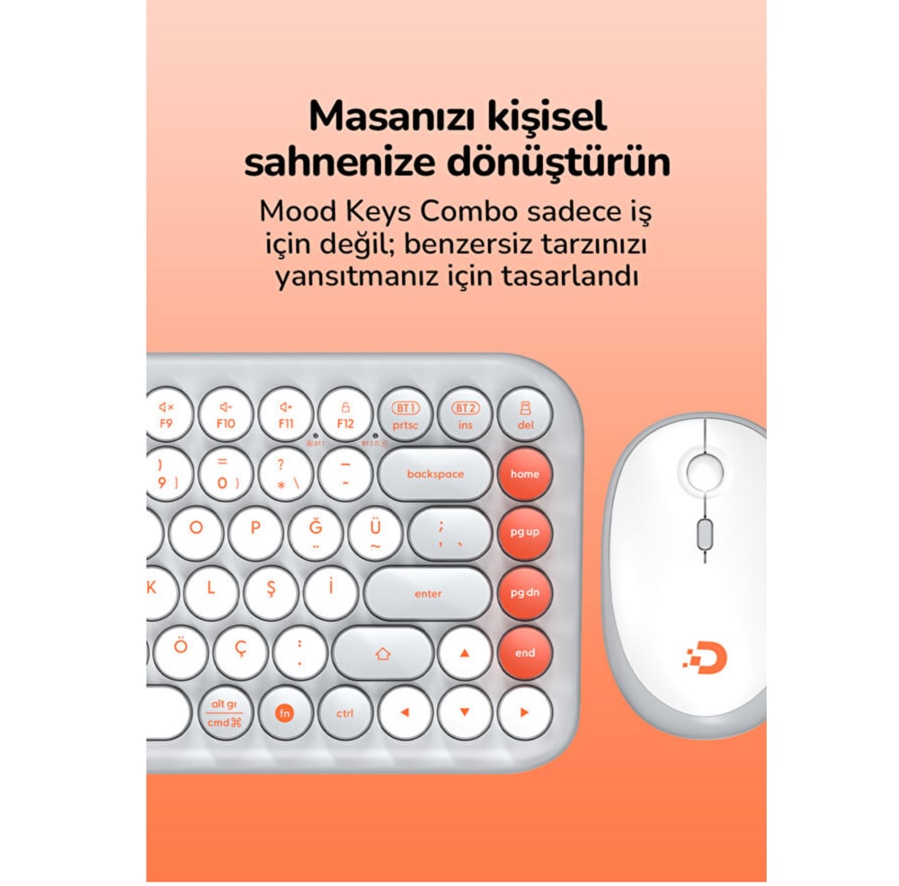 Daxi MK-340 Kablosuz Bluetooth Klavye Orange-Grey Retro